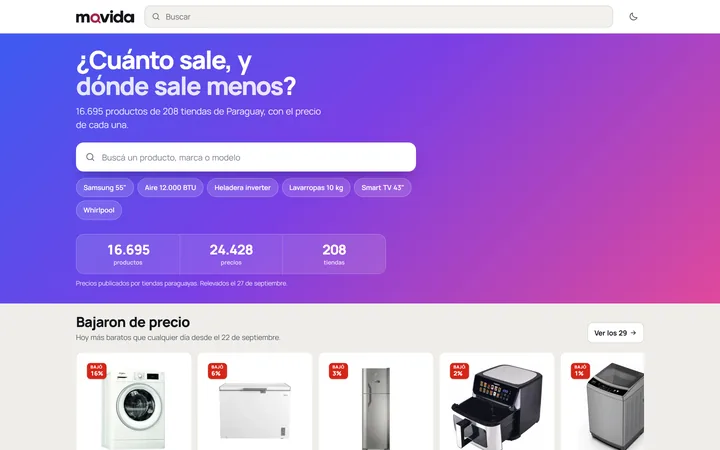 La portada de Movida, el comparador de precios de Paraguay