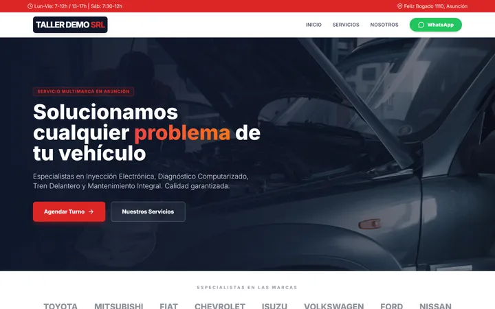 La muestra de diseño para taller mecánico multimarca: Taller Demo